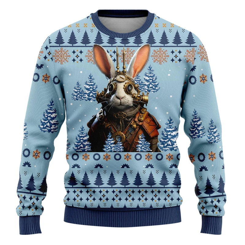 Fashion Steampunk Animal Graphic Sweatshirts Clock Gears Dog Bunny Bear Ugly Christmas Sweater Boy Y2k Streetwear Kids Pullovers