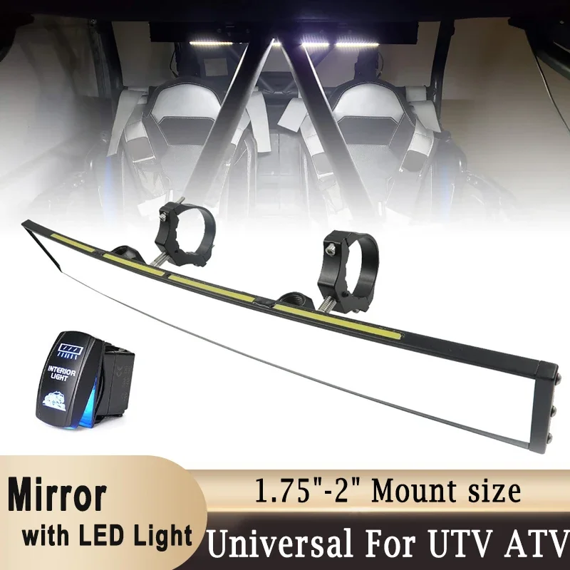 Center Rearview Mirror w/ LED Light and Switch Aluminum Mirrors for 1.75