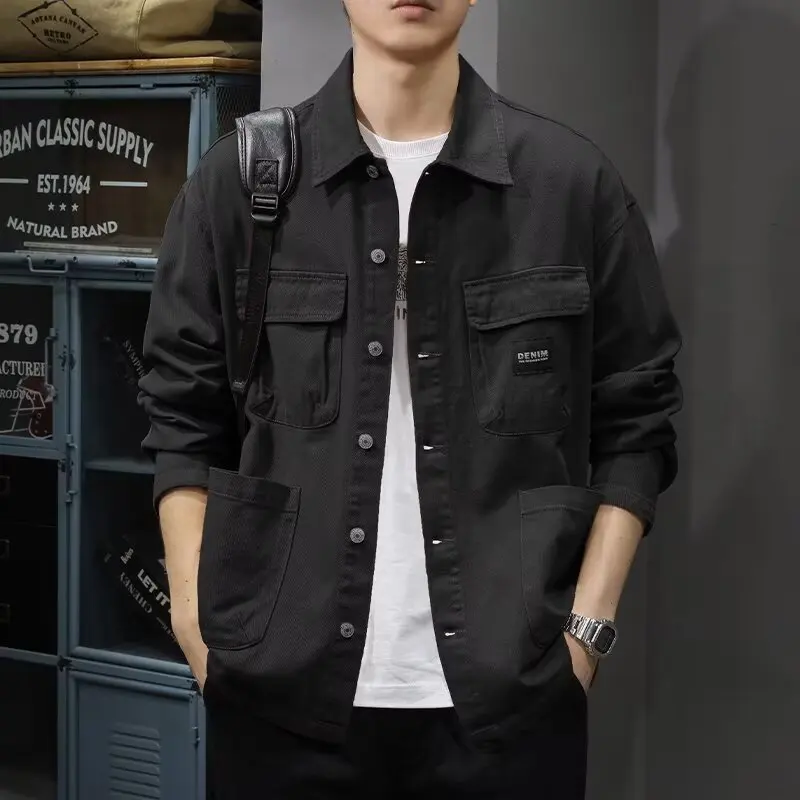 

Мужская джинсовая куртка в стиле ретро, классическая американская рабочая одежда с воротником рубашки, повседневная удобная верхняя одежда