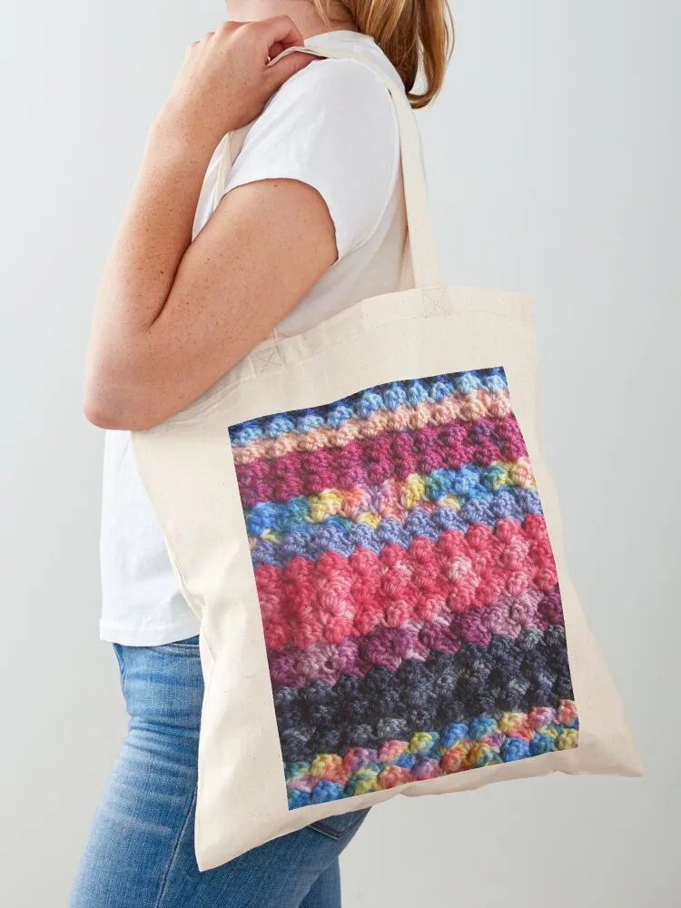 

Crochet Multicolor Stripes Tote Bag foldable reusable bag custom bags Canvas bag for women cute tote