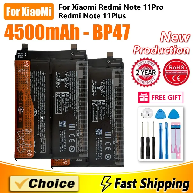 4500mAh Original Battery For Xiaomi Redmi Note 11 Pro Note11+ Note 11 Plus,BP47 Replacement Phone Lithium Batteries+Tools kit