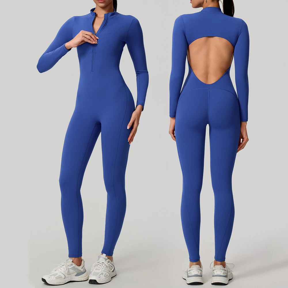 

Zipper Bodysuits Set Women's Long Sleeved Yoga Jumpsuit Sports Overalls Outdoor Running High Stretch Push Up Fitness Bodysuit