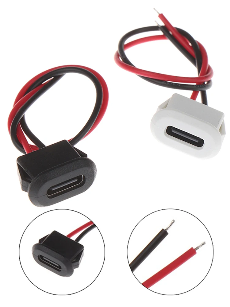 2Pin USB-C TypeC Waterproof Connector Direct Compression Female Base Female Socket Charging Interface With Welding Wire Socket