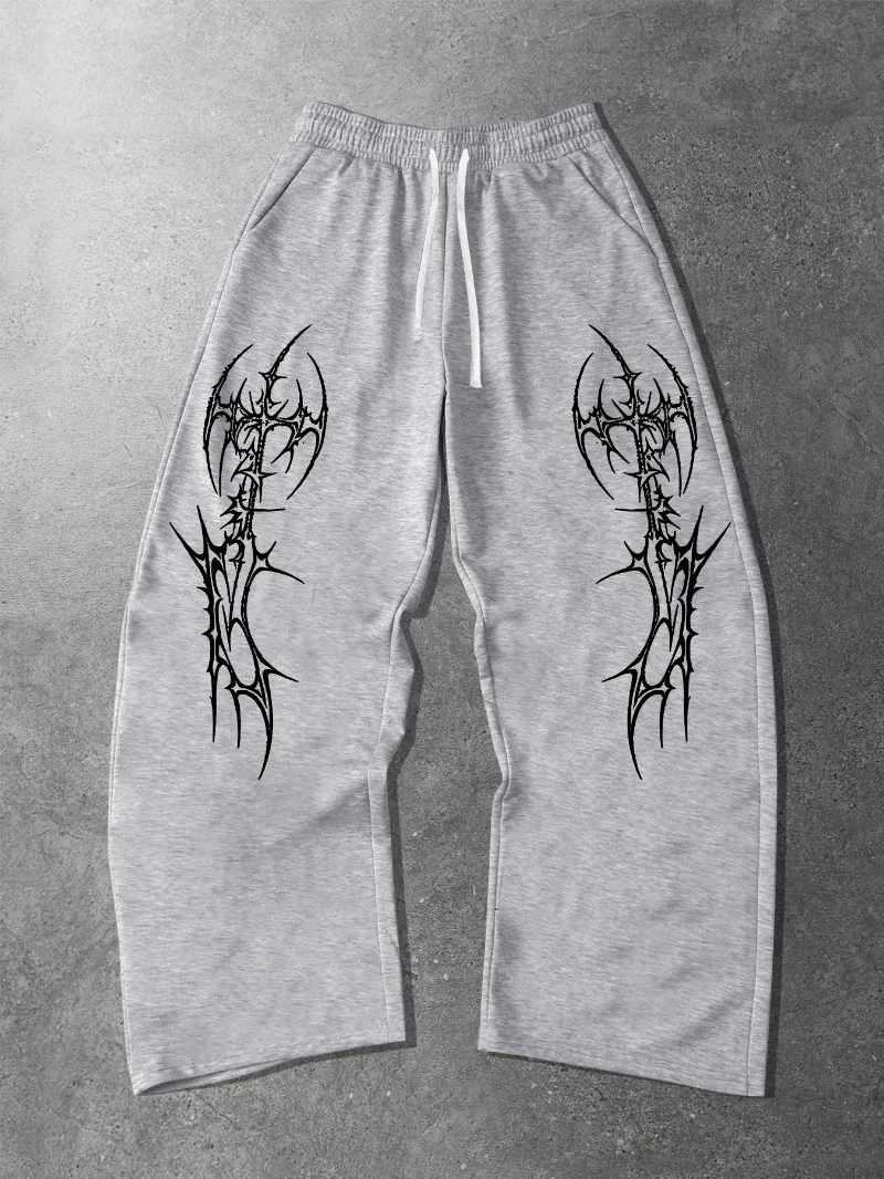 

Мужские готические широкие брюки с темным татуировкой и принтом бедра и руны до икры. Брюки свободного покроя для всесезонной носки. Черный, белый цвет.