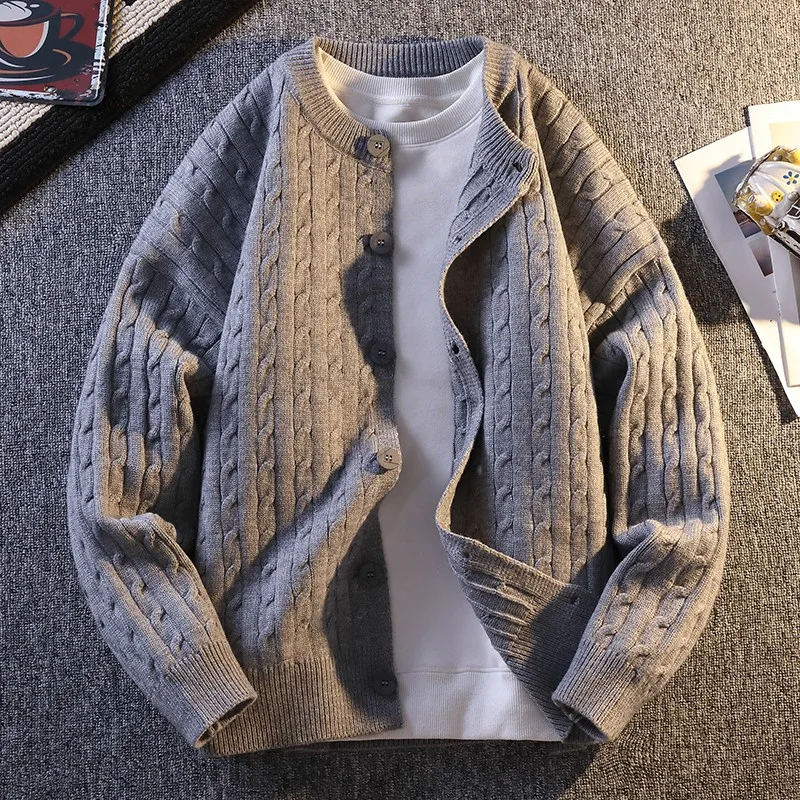 

plus Size Men's Knitted Cardigan Casual Loose Baseball Collar Sweater Autumn Outerwear Comfortable Polyester Fiber Long Sve