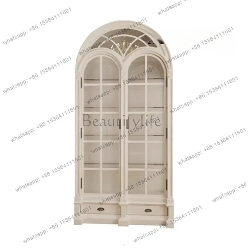 

French retro solid wood bookcase household engraved wine display cabinet