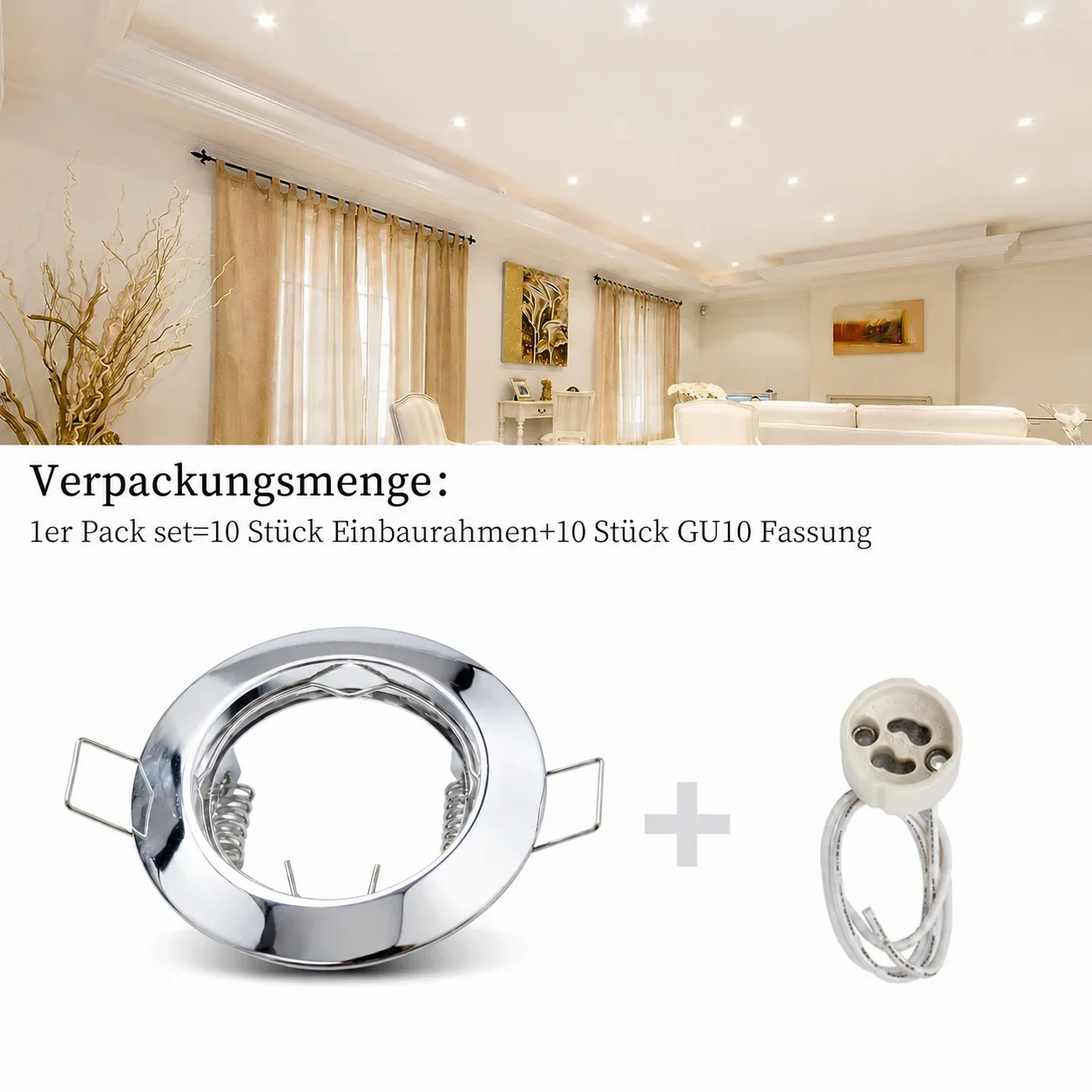 JOYINLED 10 Pack Round Chrome Recessed Spotlight Frame GU10 MR16 Downlight Trim 60mm Cutout Ceiling Light Housing Fixture
