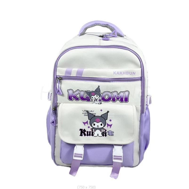 Kuromi-Bolsa de libros de nailon multifuncional para estudiantes, de gran capacidad mochila escolar, impermeable, para niñas