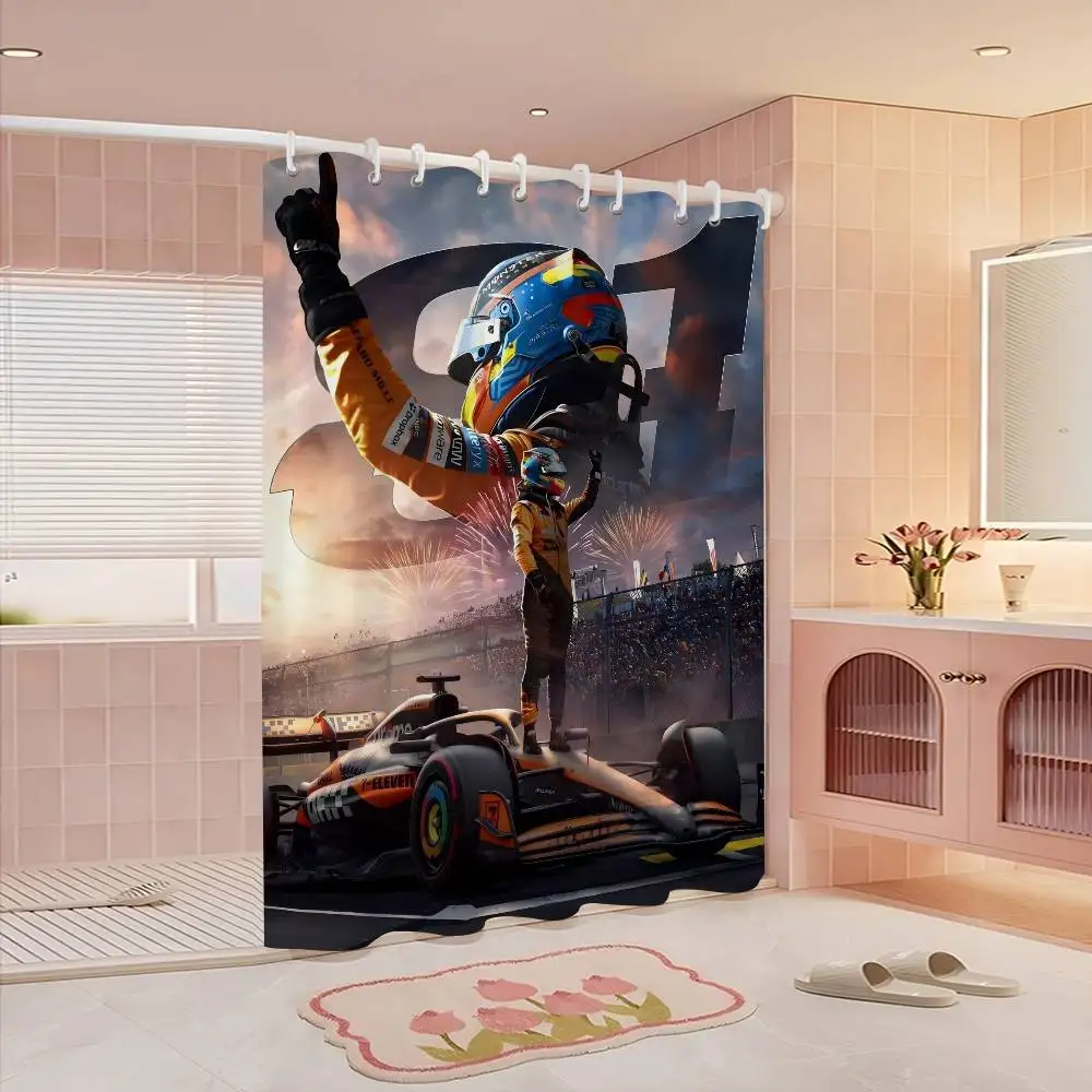 O-Oscar Formel 1 Racer P-Piastris Champion Muster Badevorhang Badezimmer Duschvorhang Wasserdicht mit 12 Haken Home Deco