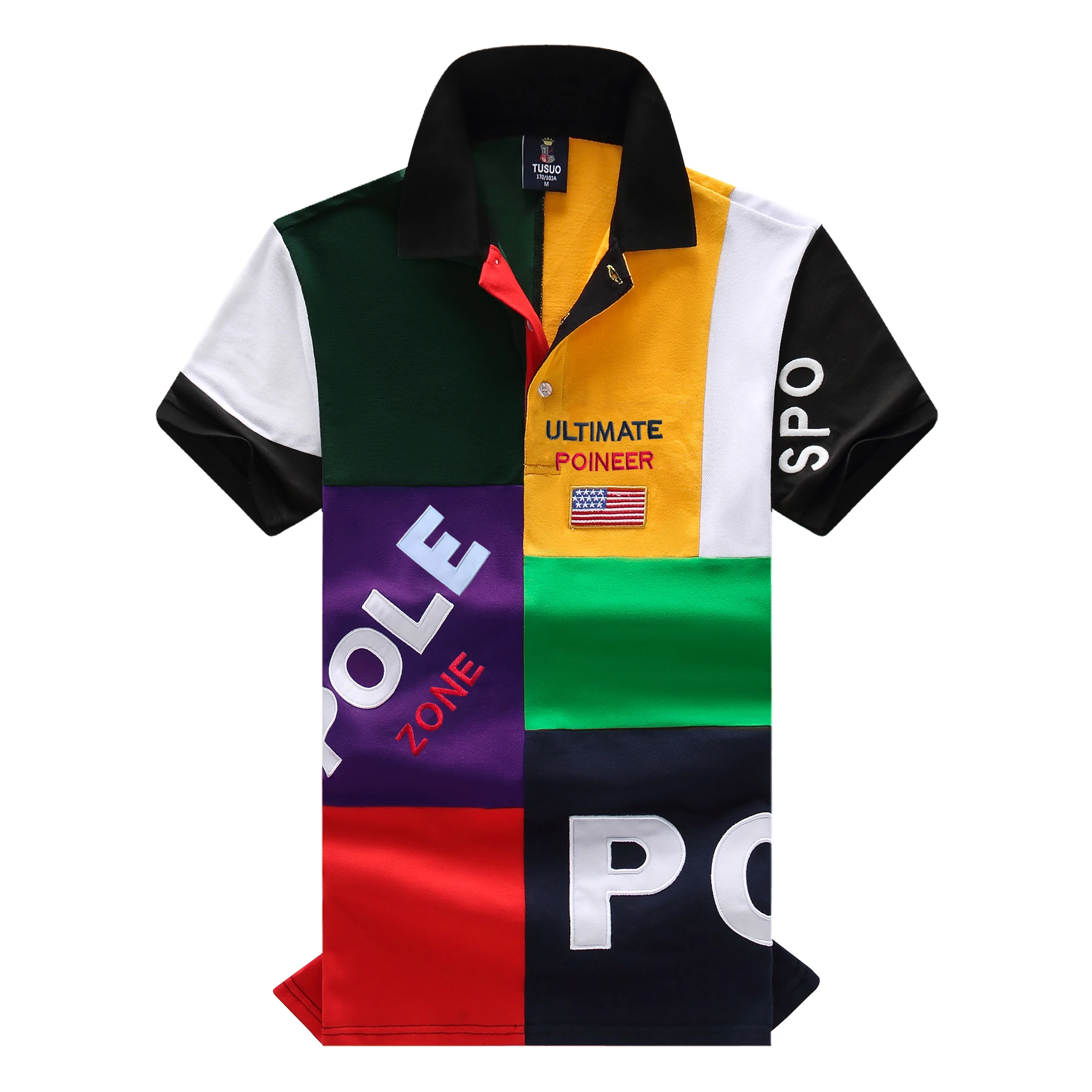 Oversized New Men's Polo T Shirt Short Sleeve Classic Patchwork Color Three Buttons Collar Tee Shirt (Available in Big & Tall)