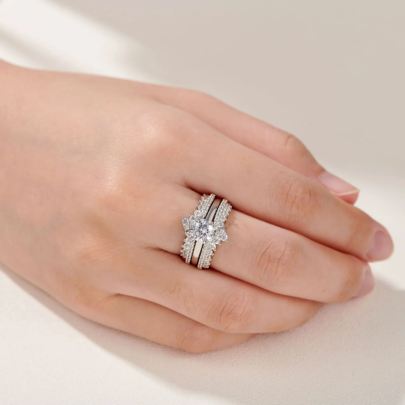 Newshe 925 Silver Bridal Set Original Wedding Rings for Women 1.8Ct Round Cut Zircon Moissanite Engagement Ring Enhancer Band