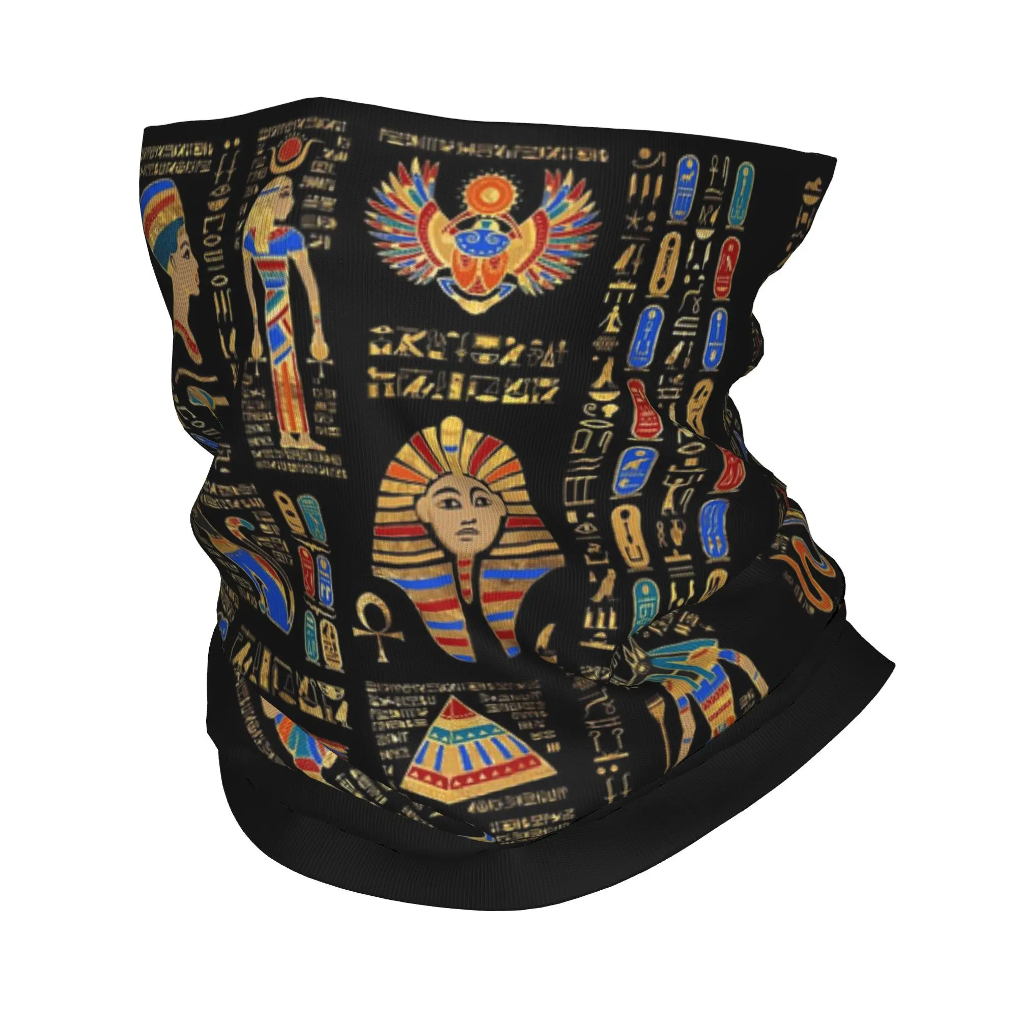 الهيروغليفية المصرية والآلهة على غطاء الرقبة باندانا سوداء قناع مطبوع وشاح متعدد الاستخدام عقال ركوب للجنسين الكبار قابل للغسل