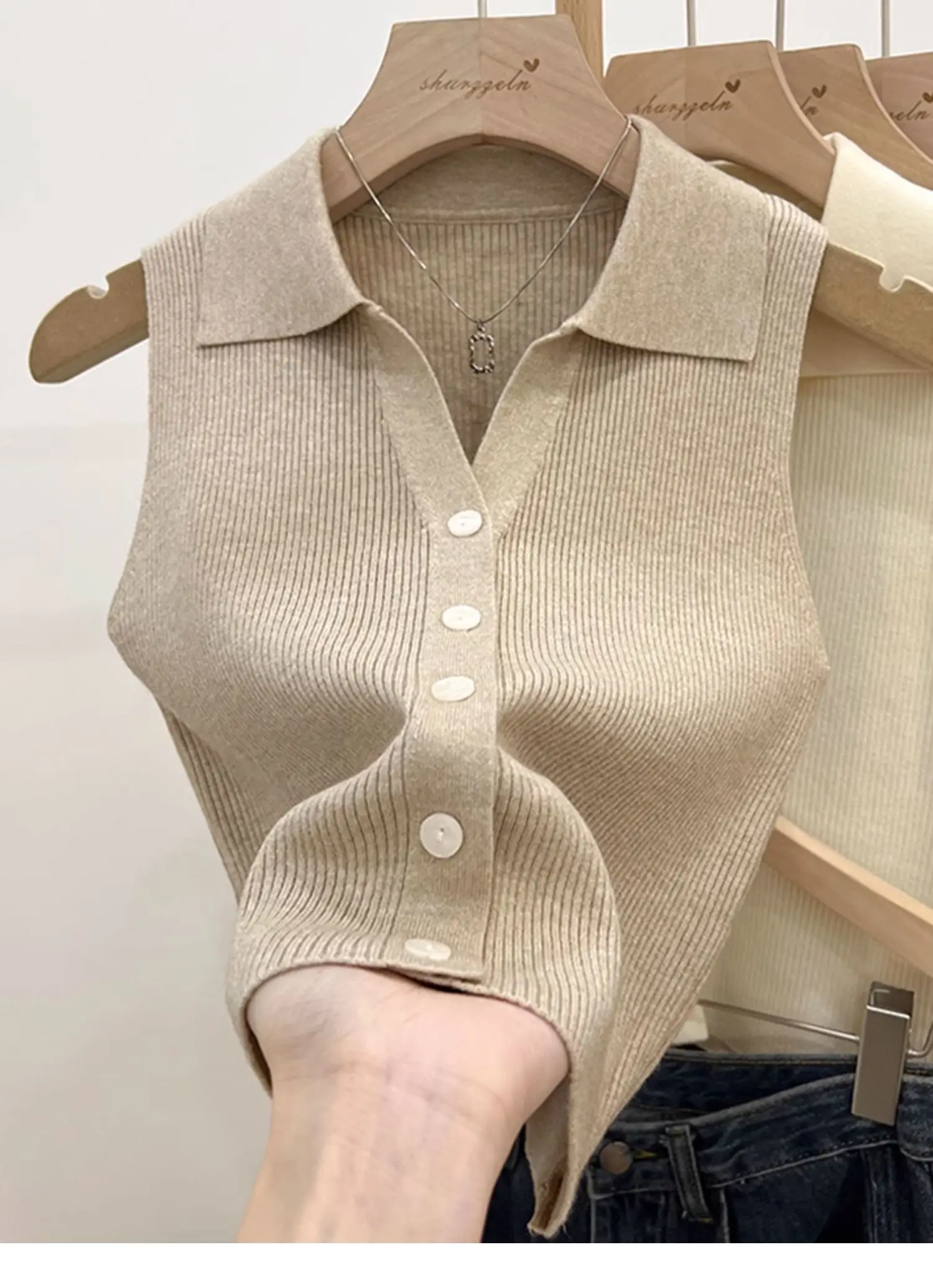 Solid Color Knitted for Women Cardigan Korean Single Breasted Sleeveless Jumper Woman Round Neck All Match Cardigans Outwear