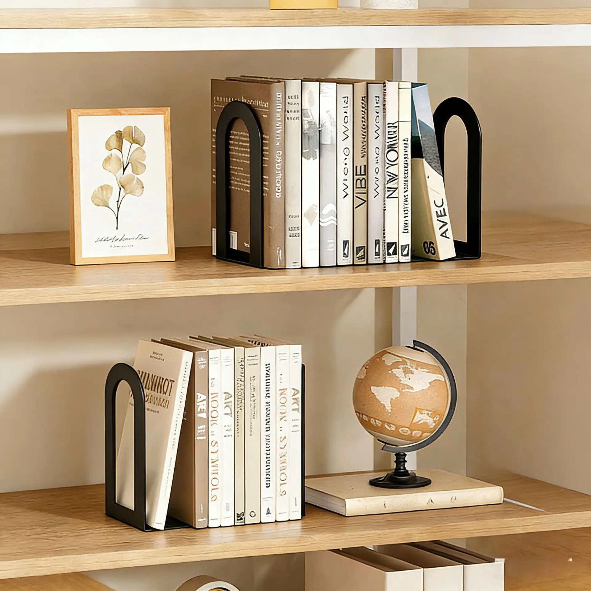 INS L-Shape Metal Bookends Non Slip Desk Book Holder Heavy Duty Iron Book Stand Simple Desktop Book Support Rack Organizer