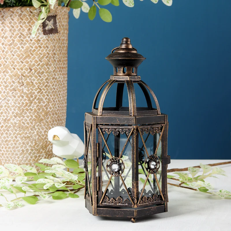 European Retro Romantic Candlestick Floor-Standing Storm Lantern Living Room Dining Room Sample Room Decoration