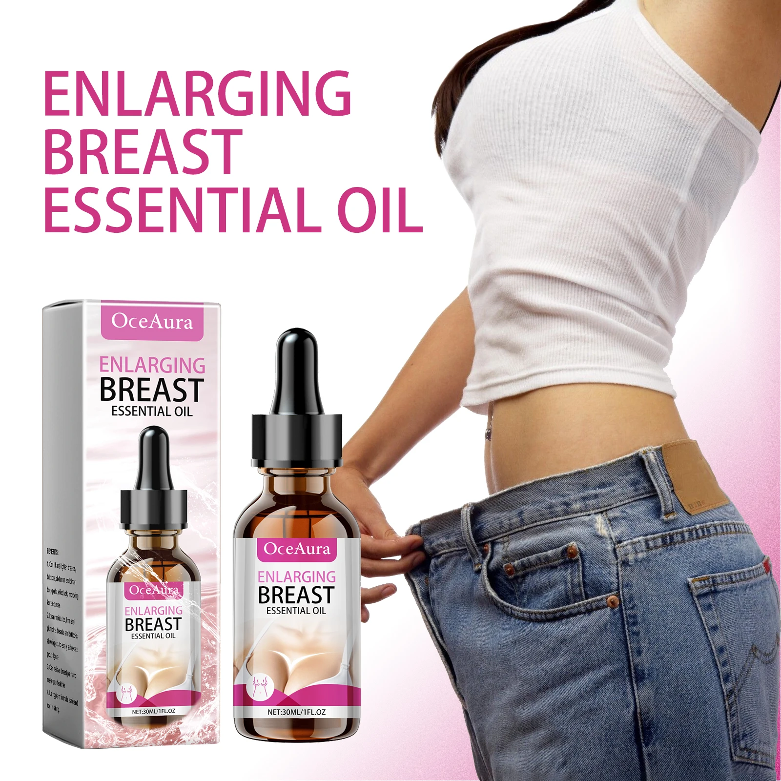 OceAura 30ml Enlarging Breast Essential Oil Moisturizing Massage Oil for Chest Buttocks Body Skin Collagen Firming Body Oil