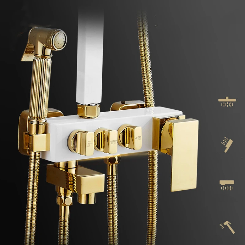 Luxury Thermostatic Bathroom Shower Set 12 Inch Rain Shower Head Brass Hot Cold Mixer Faucet Complete Bathroom Shower System