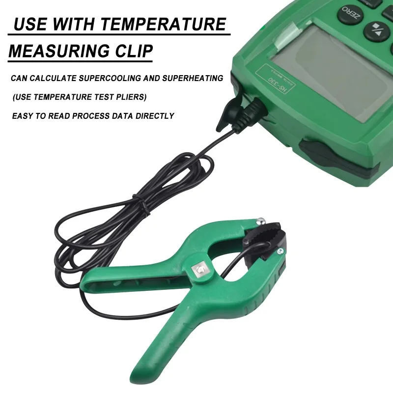 HVAC Electronic Refrigerant Gauge Kit,Air Conditioning Vacuum Repair Tool with Temp Clamp,3 Color Hoses,High Low Pressure Valves