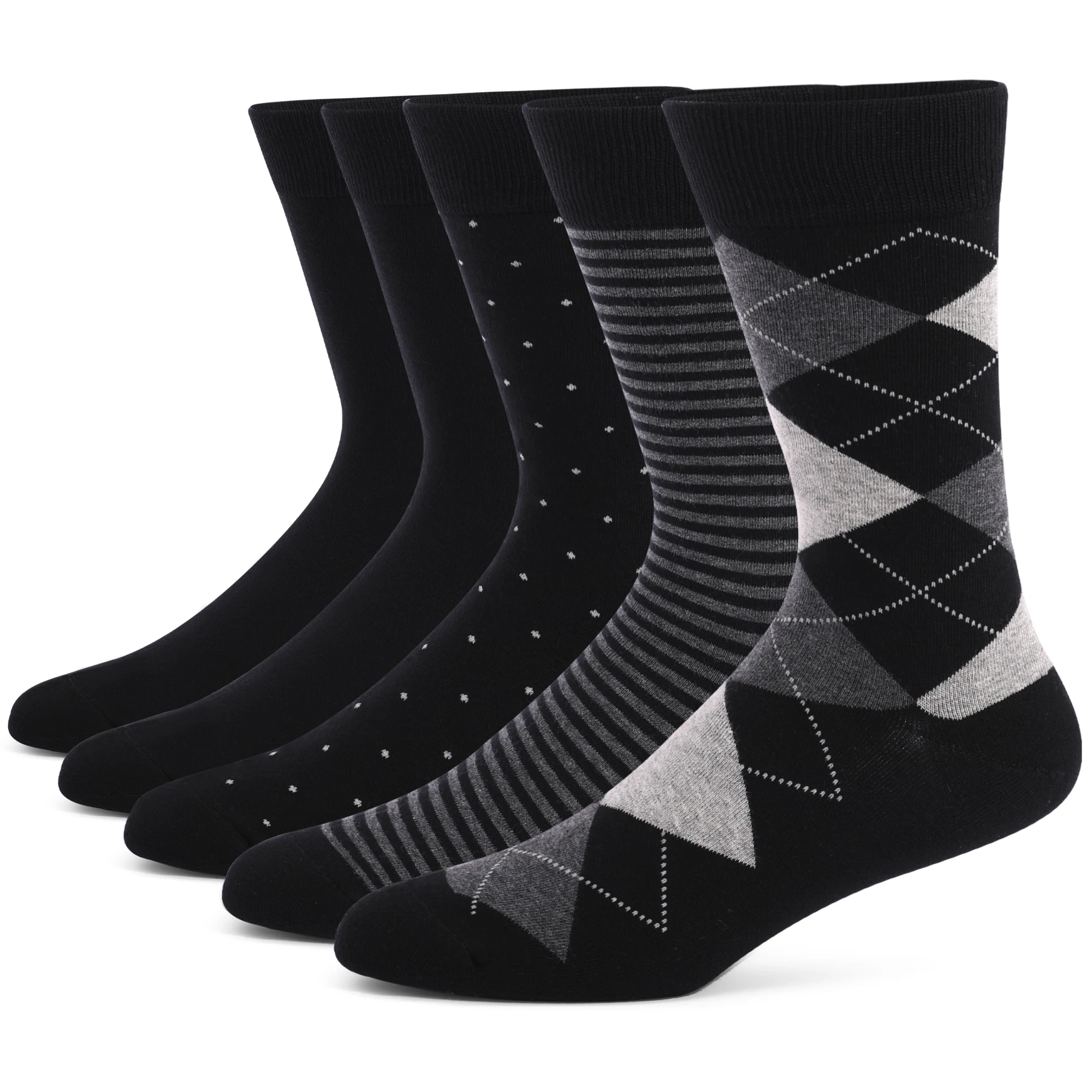 5-6 Pairs 2024 New Simple Large Size Men Dress Socks High Quality Black Gray Stripe Argyle Cotton Casual Socks Size EU41-48