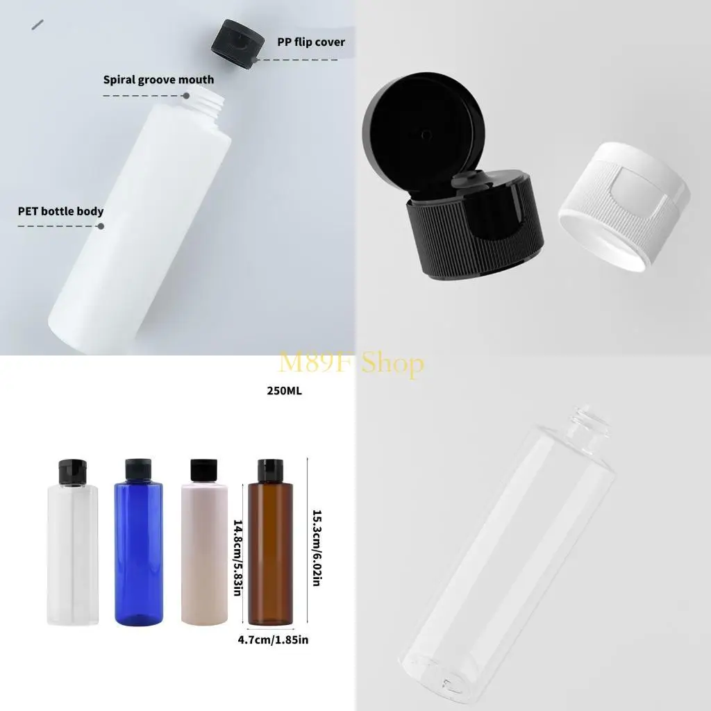 M89F 4 Pieces Travel Bottle Set 250ml Caps Empty Dispenser for Cosmetic Transparent and Leak Proof Storage Bottles