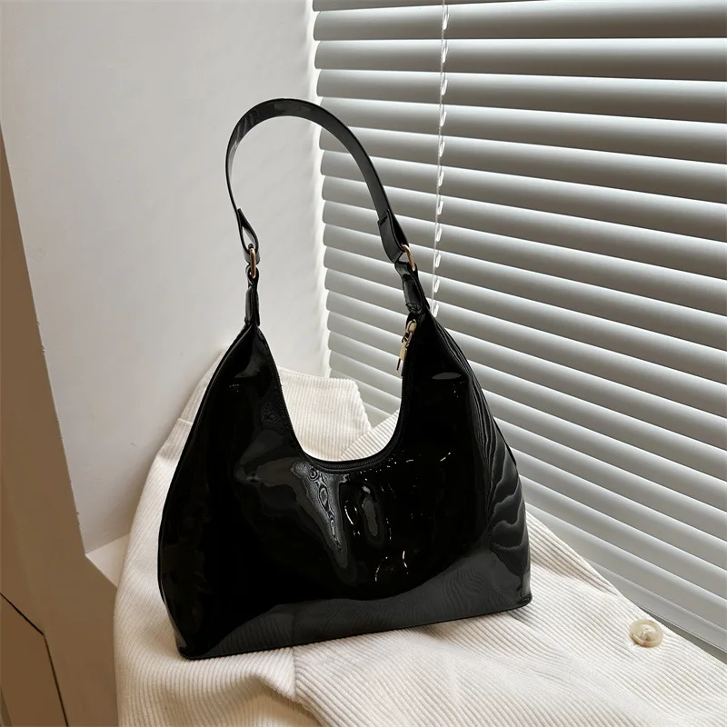 

Luxury Brand Women's Shoulder Bag High Quality Patent Leather Tote Bag Waterproof Armpit Bag Fashion Solid Color Women's Handbag
