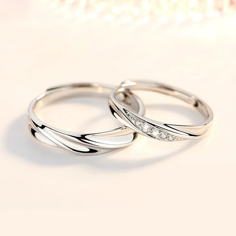 Mobius stripS925Sterling Silver Love Couple Ring a Pair of Light Luxury Minority Men's and Women's Open Rings for Couples