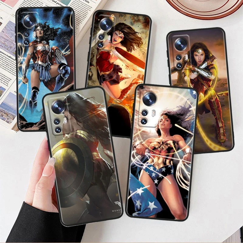 Cute Wonder Woman For Xiaomi Mi 14 13 12T 12S 12X 11i 11X 11T Play HyperCharge Lite Ultra Pro Black Soft Phone Case