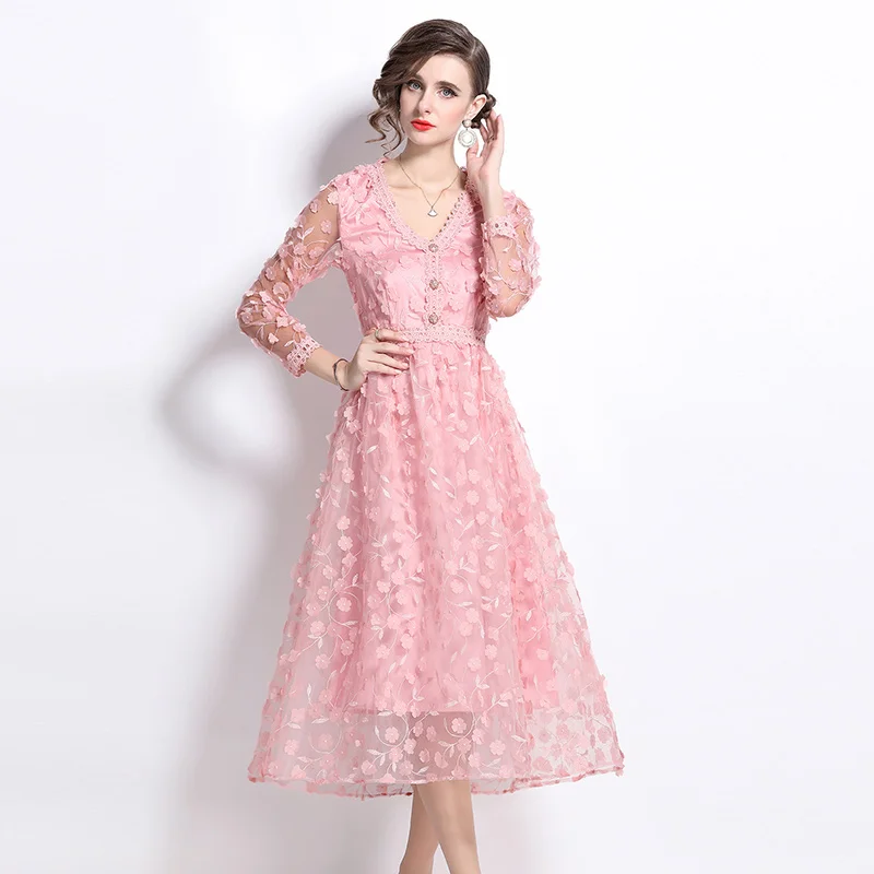 Temperamento vestido rosa com decote em v malha manga longa fino ajuste roupas de casamento 2025 novo robe elegante vestidos de festa