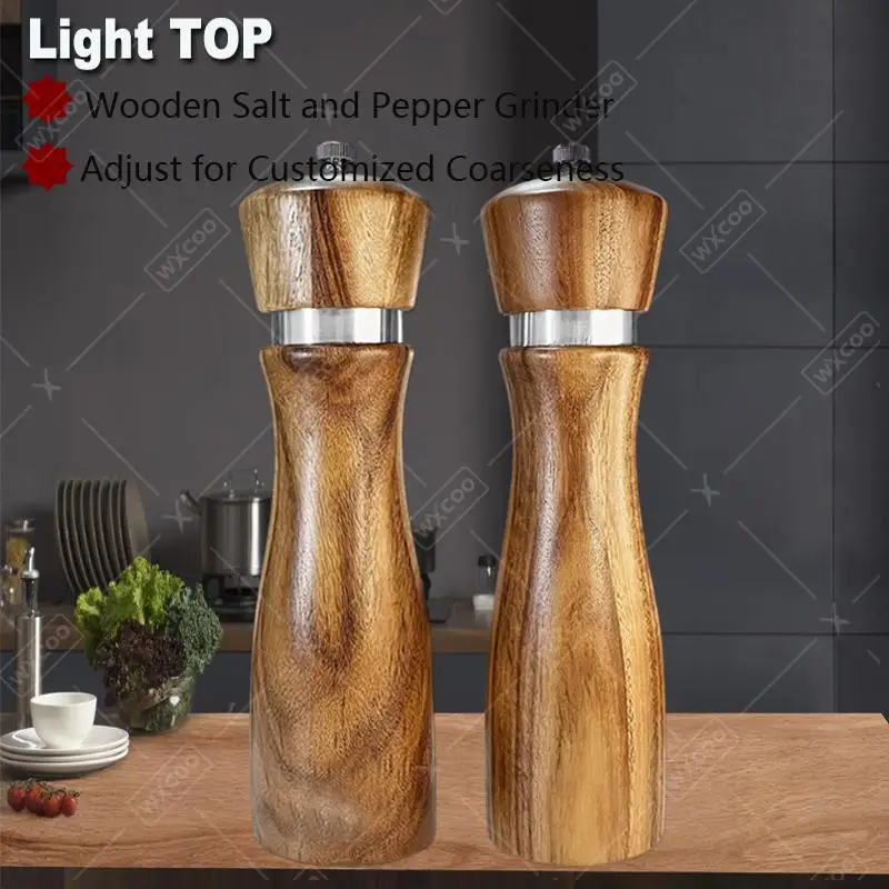 

WXCOO 6inch 8inch Adjustable Ceramic Core Wood Pepper Grinder Manual Salt and Pepper Mills Acrylic Salt and Pepper Grinder Set