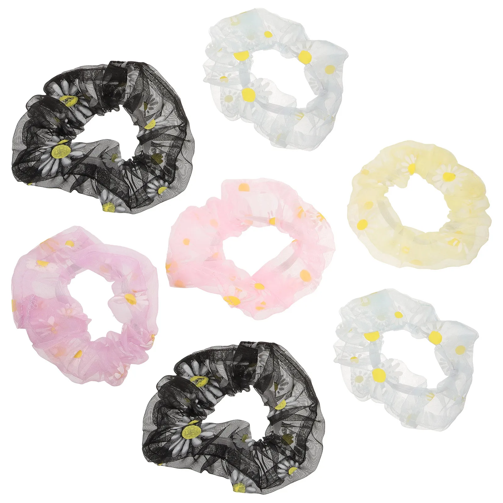 

7Pcs Candy Color Flower Hair Bands Stretchy Rope Ties Fashion Hair Accessories for Daily Wear Party Work Outfit Match