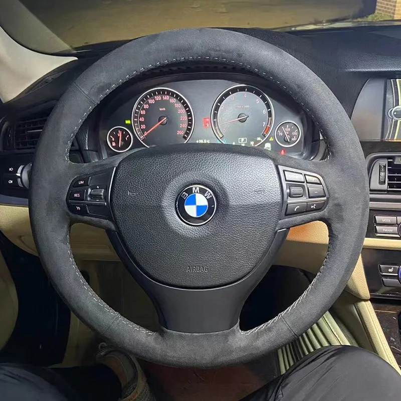 For BMW 2011-2017 5 Serial 530li 525li 2009-2014 7 Serial Hand Sewn Needle Thread Car Steering Wheel Cover Car Accessories Suede