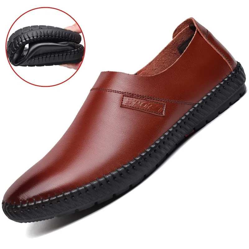 Spring Autumn Men\'s Leather Casual Shoes Soft PU Leisure Flats Daily Solid Color Slip-on Loafers Non-slip Flat Men Driving Shoes