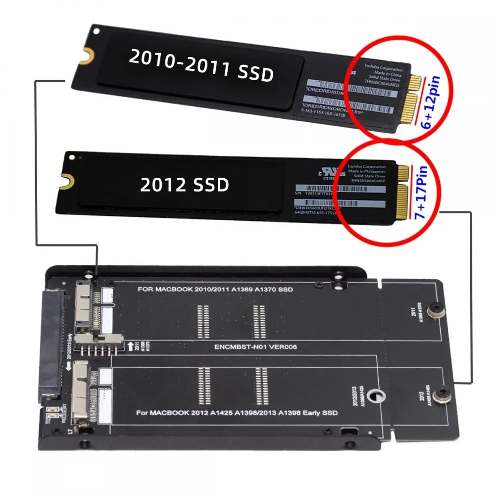 Adaptery dysków twardych 2,5 cala SATA 22Pin do 2010 2011 2012 Mac Air Pro Retina SSD 12+6Pin 17+7Pin A1425 A1398 MC975 MC976 — zdjęcie produktu 6