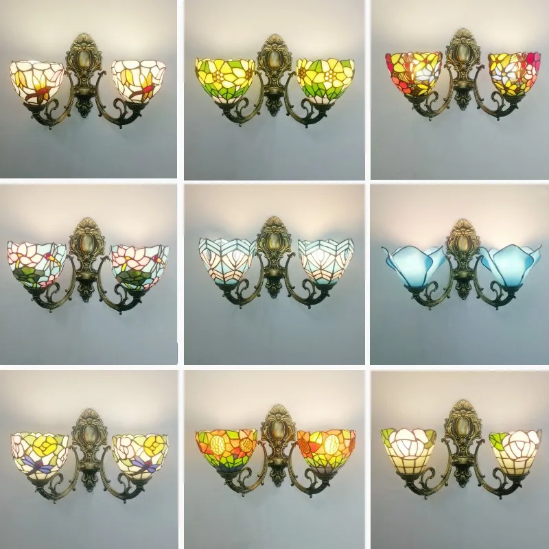 

American Tiffany Style Wall Light European Retro Dining Room Study Bedroom Dining Room Corridor Bar Wall Sconce LED Home Decor
