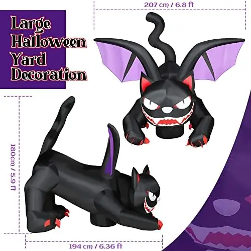 Blow Up Cat Inflatable Halloween Decorations, Extra Giant 6 Feet Animated Vampire Black with LED Lights Built in, Scary Decor