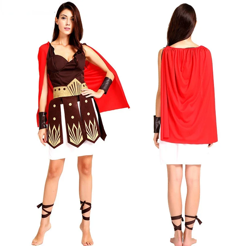 Uomo donna antico guerriero romano Costume gladiatore cavaliere greco Julius Caesar panno Cosplay bambini adulti Halloween Purim puntelli