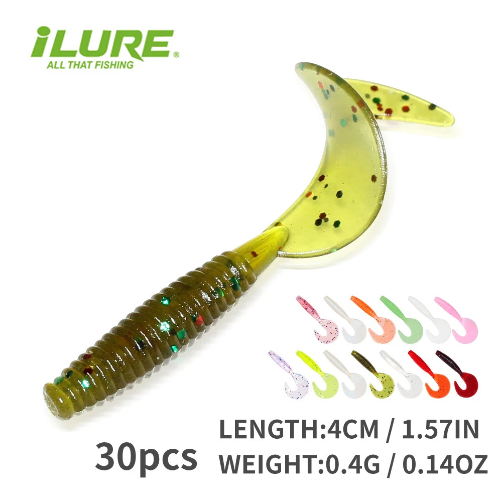 ILure 30Pcs Fishing Soft Lures Silicone Bait 4cm Spiral Tail Swimbaits Shad Souple Goods for Fishing Wobblers Artificial Tackle