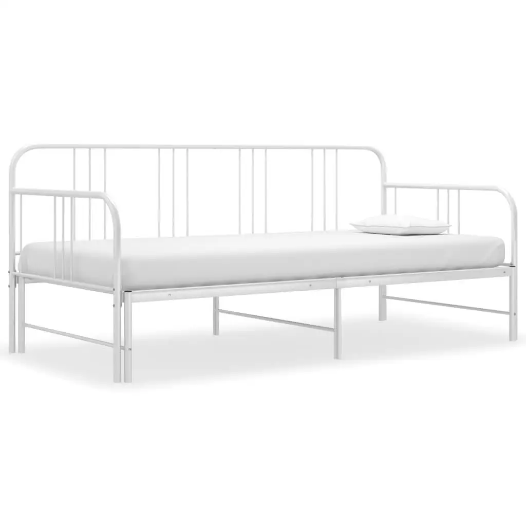 White Metal Pull-Out Sofa Bed Frame 90x200 cm - No Mattress Included, Space-Saving Design