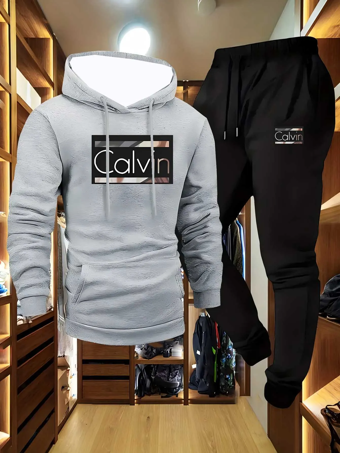 2025 Men's Cool Y2K Printed Casual 2-Piece Set Long Sleeve Hoodie And Drawstring Sweatshirt with Sweatshirt+Trousers Sportswear