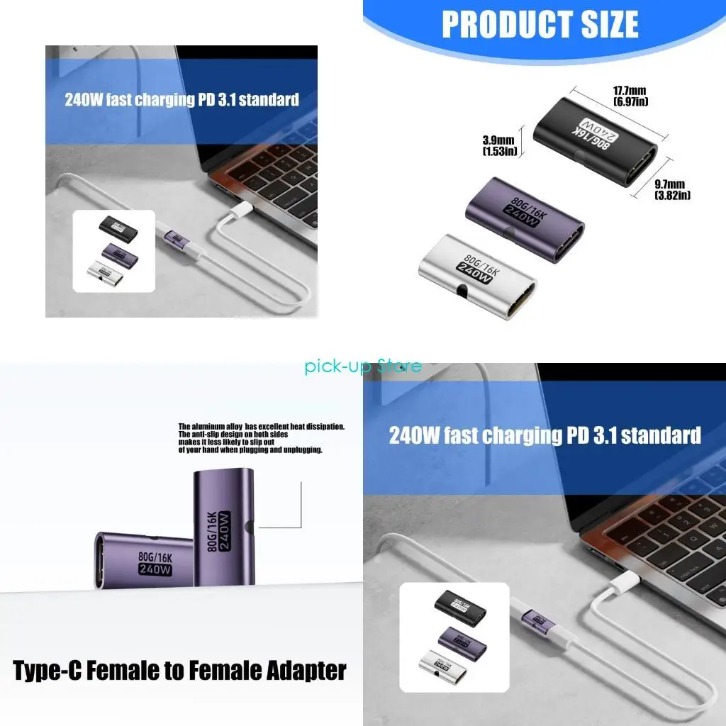 Q5WA High Efficiency USB4.0 Converters Delivering 80Gbps Transfer 240W Charging USB C Coupler for Professional Demands