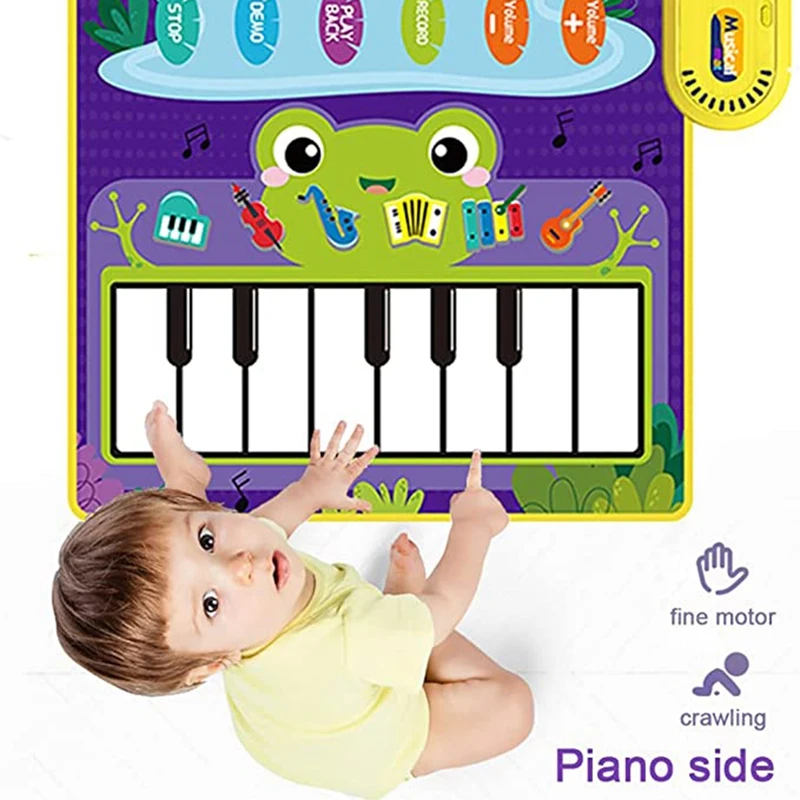 2-In-1 Baby Toys, Toddler Piano Keyboard And Drum Floor Mat With Sticks, Early Music Learning Sensory Toys For Ages 1-3