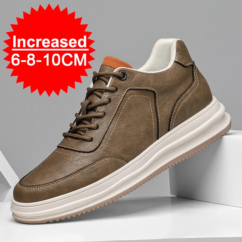 Herren-Sneaker mit Erhöhungseinlage, 8 cm Höhengewinn, Echtleder-Freizeitschuhe, Sportliche Erhöhungsschuhe