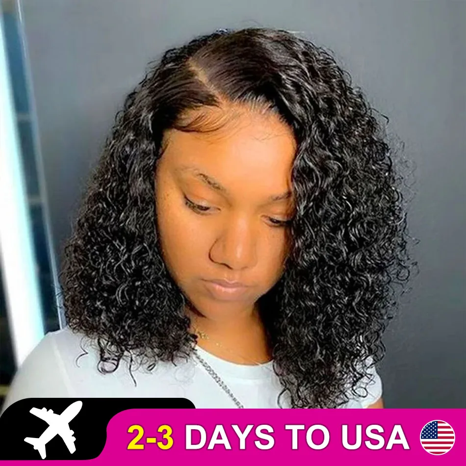 Short Bob Wigs deep Wave 5x5 13x6 Transparent Lace Front Wig For Women Curly Human Hair Wig Closure Wig PrePlucked 250 Density