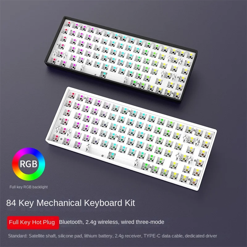HJSDZHI DK84 Mechanical Keyboard Kit with RGB Light for 2.4G Type-C Three-Mode Connectivity No Wired