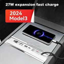 USB Extender Docking Station For Tesla Model 3 Highland 2024 Type-C PD 27W Fast Charger USB Extender 4-Port Docking Stations