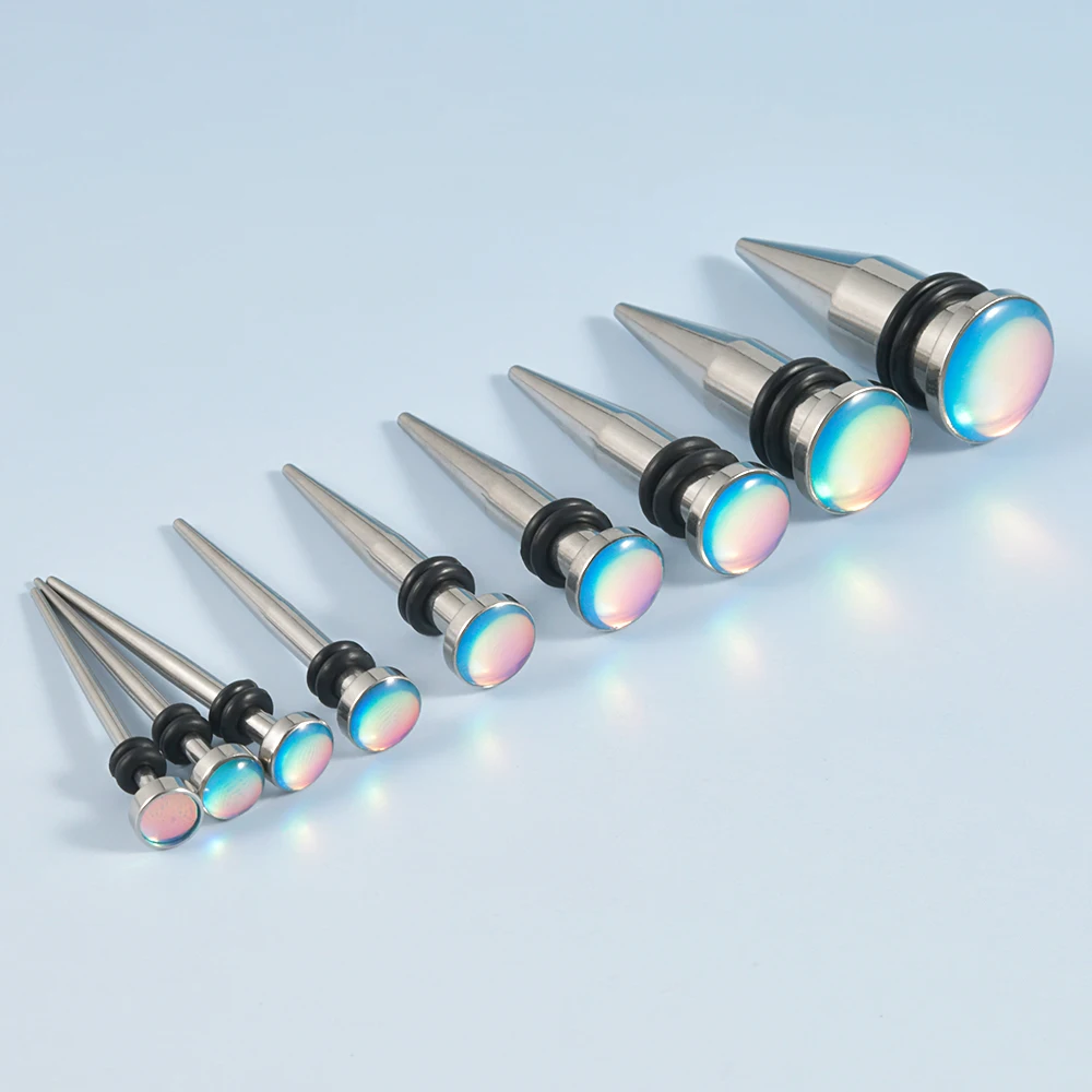 1PC Stainless Steel Flash Film Glitter Gem Ear Taper Ear Plugs Polarized Ear Expander Gauge Piercing Body Jewelry