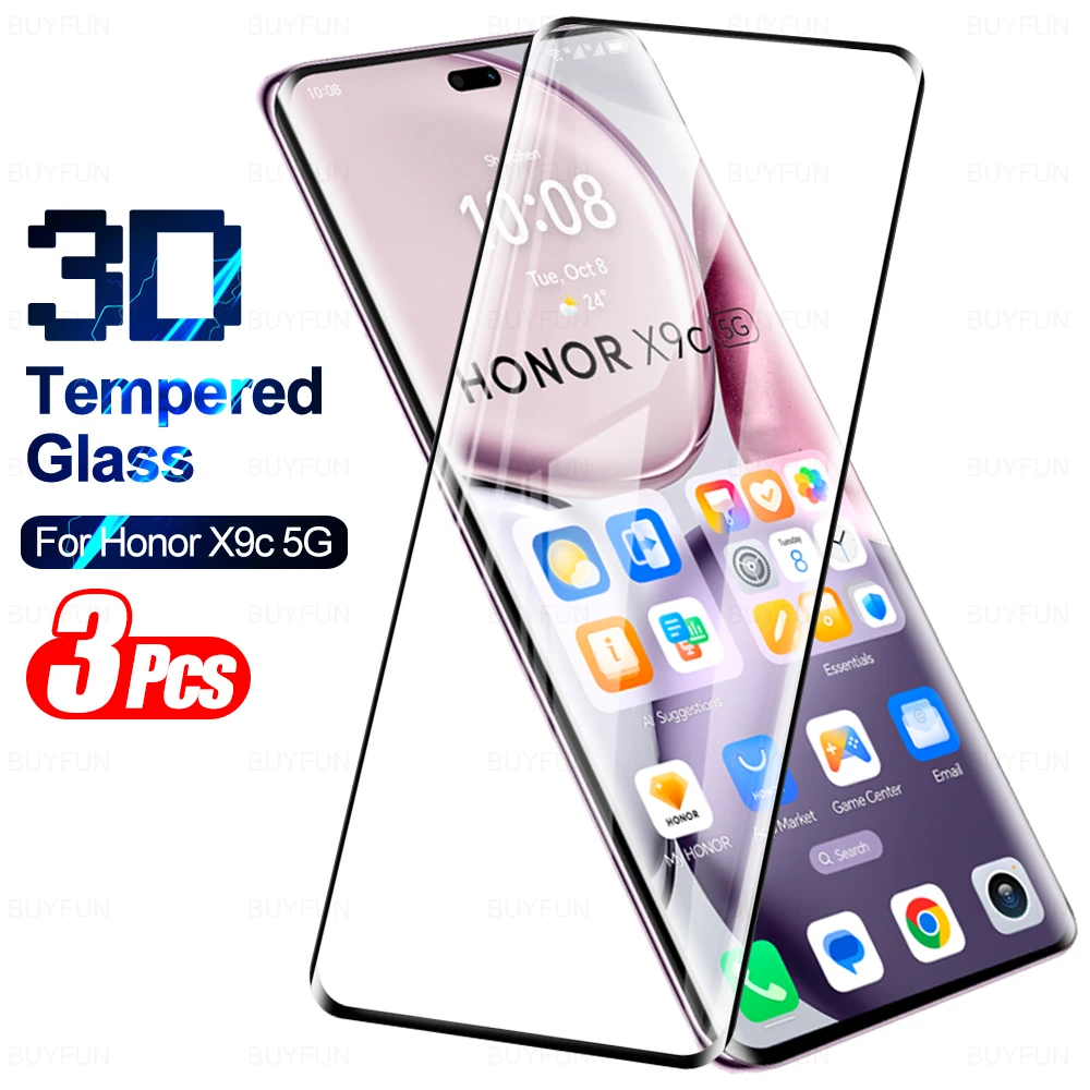 3Pcs Curved Tempered Glass For Honor X9c 5G 2024 Screen Protector Honar Honour X9 C C9x HonorX9c Black Edge Front Films honer