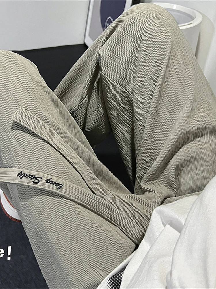 

Летние тонкие повседневные брюки для подростков, мужские модные брюки в американском ретро-стиле, свободные прямые брюки с широкими штанинами, универсальные, дышащие