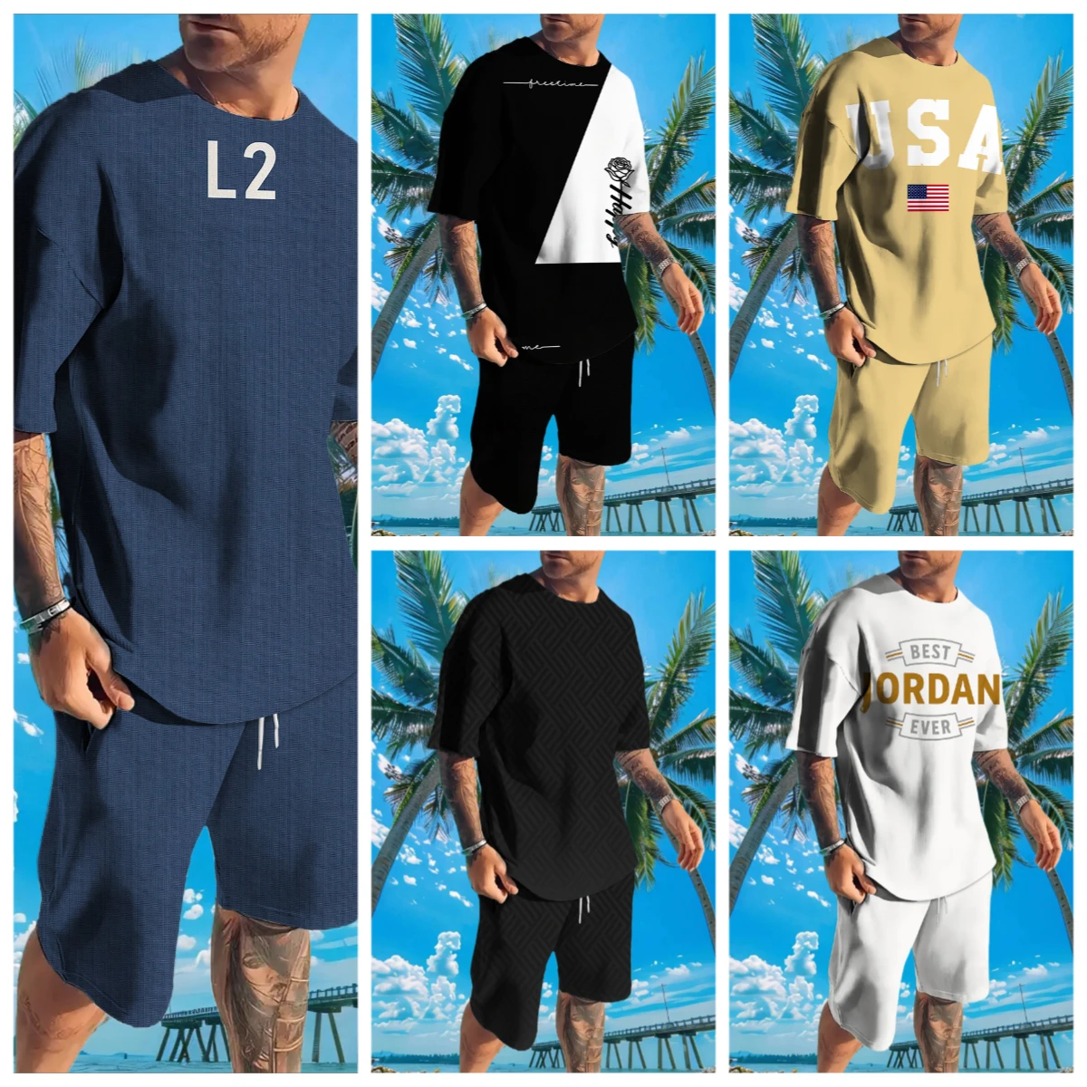 

2025 Latest Hot T-shirt Set 3D Vacation Style Trendy Various Elements Fashionable Street Men's Set Summer Top Shorts Breathable