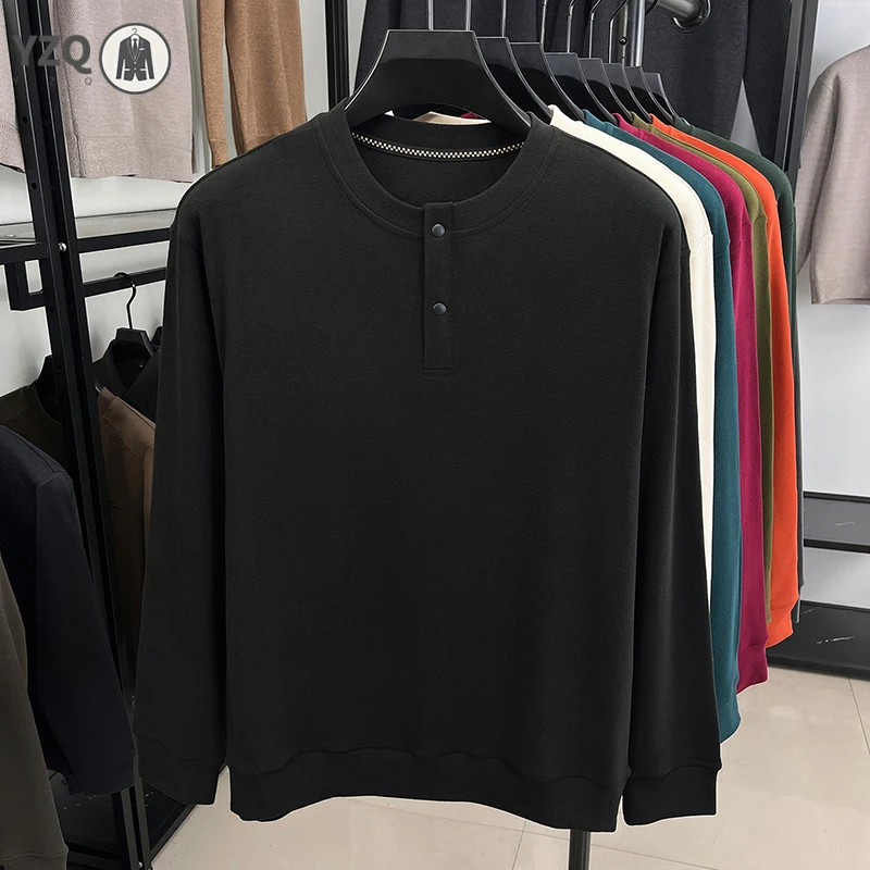 Warm Brushed Knit Henley Long Sleeve Top For Males Crew Neck Half Button Loose Cut Street Style Apparel - view 6